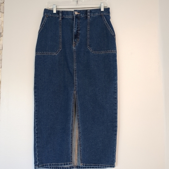NWOT Ardene Denim Skirt Women's Medium Blue Cotton Front Slit Long - Picture 1 of 8